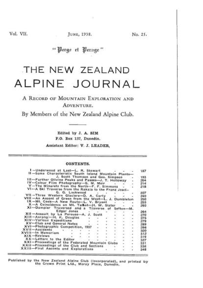 New Zealand Alpine Journal 1938 Vol 7 No 25 cover